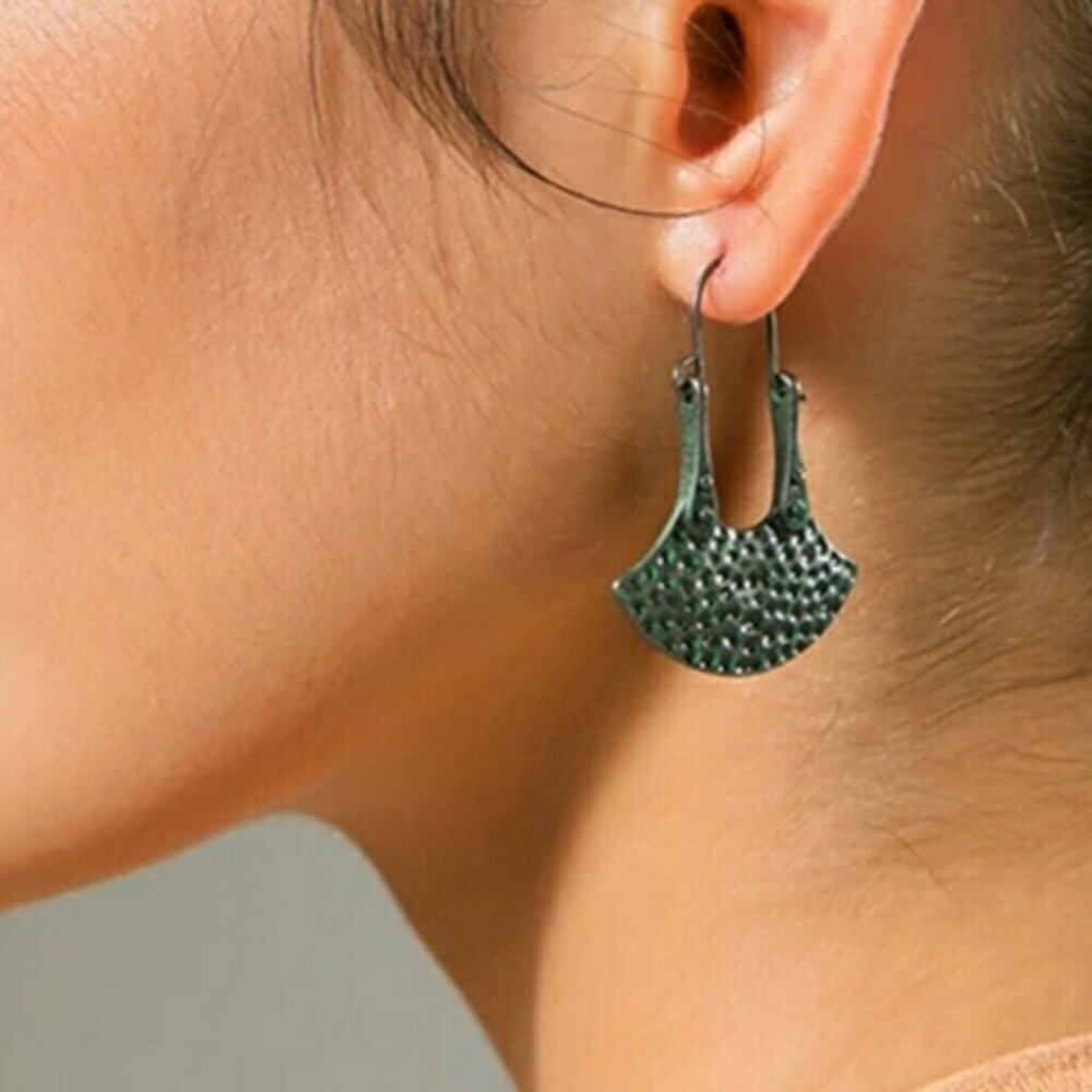 Artisan Moon • Hammered Dangle Earrings w/ Patina